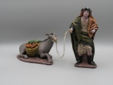 Vintage Puig Shepard w/ Donkey Fabric & Wood Figurine