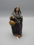 Vintage Puig Woman Figure w/ Basket Fabric & Wood Figurine