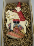 Vaillancourt Folk Art Santa Nihola on Rooftop German Glass Ornament