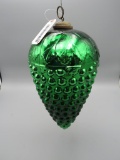 Large German Green Glass Ornament In Grape Pattern