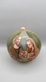 Blown Clear Glass Ornament Painted With Jesus, Mary & Joseph