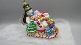 Polonaise Handcrafted Glass Ornament 3 Snowmen in a Sleigh