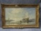 Antique Harbor Scene Oil Painting