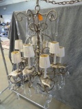 Patinated Metal Chandelier with Fine Polish Crystal Drops