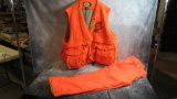 Cabelas 3XL Neon Orange Vest & Pair of Remington Neon Orange Hunting Gore Tex 2XL Pants