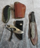 (3) Asst. Knives & Bianchi #3 Pistol Pocket Holster