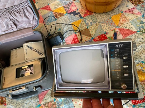 Vintage SONY Watchman & Toshiba Cassette Player/Recorder & KTV Mini Television