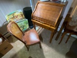 Contemporary Oak Roll Top Desk by EagleCraft & Cane back Chair