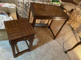 Round Coffee table by Weinman & (2) Nesting End Tables w/ Burl Top