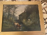 Oil on Canvas s. H Howard, Depicting Cows in Stream