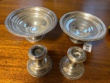 (2) Sterling Silver weighted Compotes & Sterling Silver Weighted Candlesticks