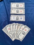 5 Dollar Silver Certificate and (12) United States Note w/Red Seal
