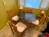 Bamboo Style Base with Glass Top Table and 4 Side Chairs