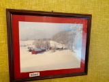 Framed Colored Photo of House & Barn, 