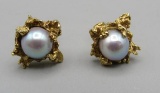 Pair of Cufflinks, 14KY Gold with Single Gray Pearl