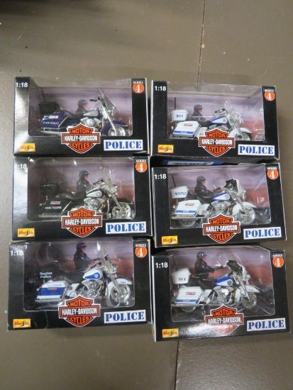 (6) Maisto Harley Davidson Law Enforcement Series Motorcycles