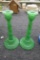 (2) Glass Green Taper Candle Holders