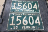 1950 Vt License Plate Pair