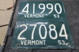 1953 Vt License Plate Pair