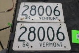 1954 Vt License Plate Pair