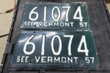 1957 Vt License Plate Pair