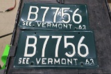 1963 Vt License Plate Pair