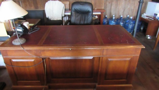 Leather Inlay Double Pedestal Desk w/Executive Chair