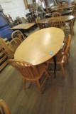 Contemporary Style Oval Solid Maple Table w/ Iron Legs & 8 Oak Chairs