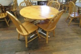 Round Pine Dining Table w/ 4 Ma