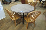 Faux Barn Board Round w/ 4 Matching Oak Chairs