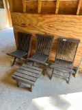 (3) Teak Wood Slat Folding Chairs