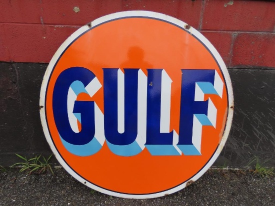 Vintage Two Sided Porcelain Gulf Sign