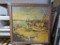 Oil on Burlap Painting, Fishing Port Scene