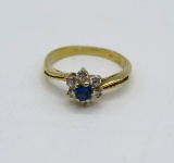 14k Yellow Gold CZ & Blue Stone Ring