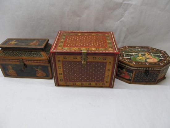 (3) Indian Painted Boxes