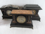 (3) Black Wooden Mantle Clocks