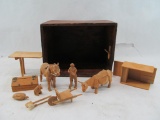 Carved Wooden Play Set Barn