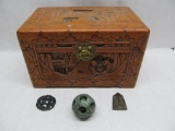 Carved Asian Box & (3) Carved Stone Items
