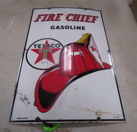 Texaco Gasoline Fire Chief Porcelain Sign