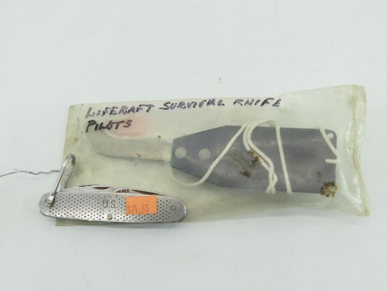 Pilots Life Raft Survival Knife & Camillus 4- Blade US Folding Knife
