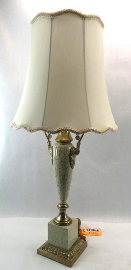 Patinated Metal & Marble Style Table Lamp