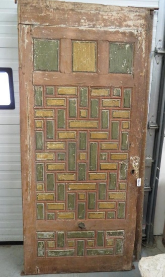Pair Antique Oriental Poly Chrome Paneled Doors