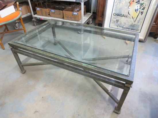 Patinated Metal Occasional Table w/Beveled Glass Top