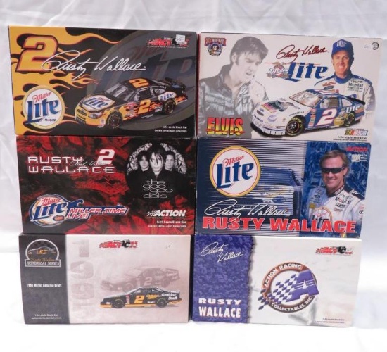 (6) 1:24 Scale Rusty Wallace Diecast Cars