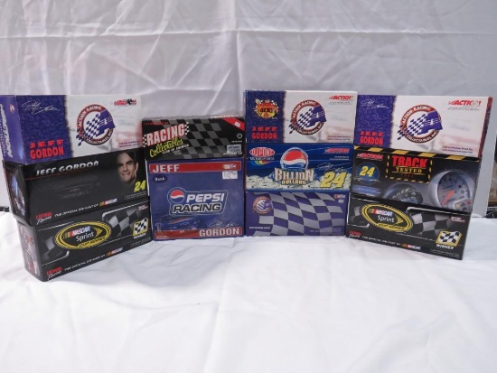 (11) 1:24 Scale, Jeff Gordon Diecast Cars & Bank