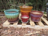 (4) Glazed Earthenware Planters