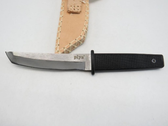 Plys Tanto Style Fixed Blade Knife with Hand Made Leather Sheath