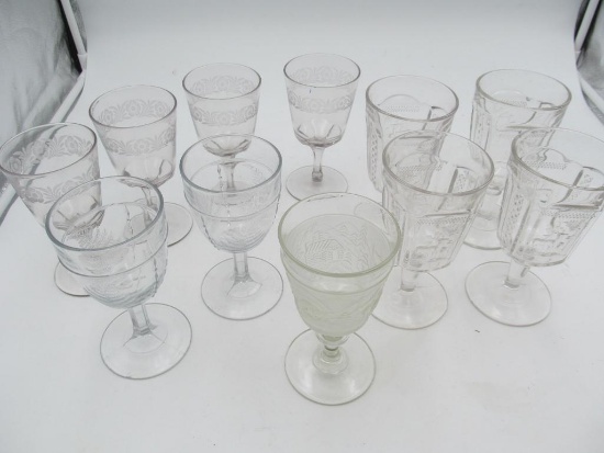 (11) Assorted Pattern Glass 6?+/- Goblets
