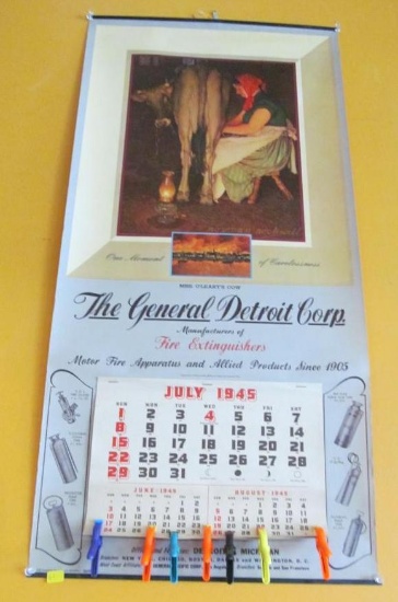 1945 Norman Rockwell Calendar, Mrs. O'leary's Cow & Fire Equipment