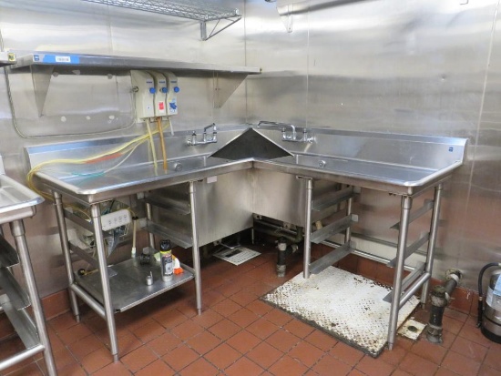 3-Bay 2-Faucet SS Right-Angle Dish Sink